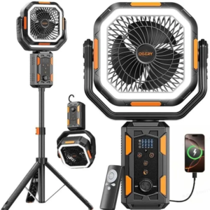 Lemon Auro 4-in-1 Rechargeable Camping Fan with Tripod & LED Light